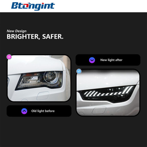 For 2011‑2018 Audi A7 Headlight Assembly Retrofit, RS‑Style LED Projector Headlamp with DRL & Sequential Turn Signal