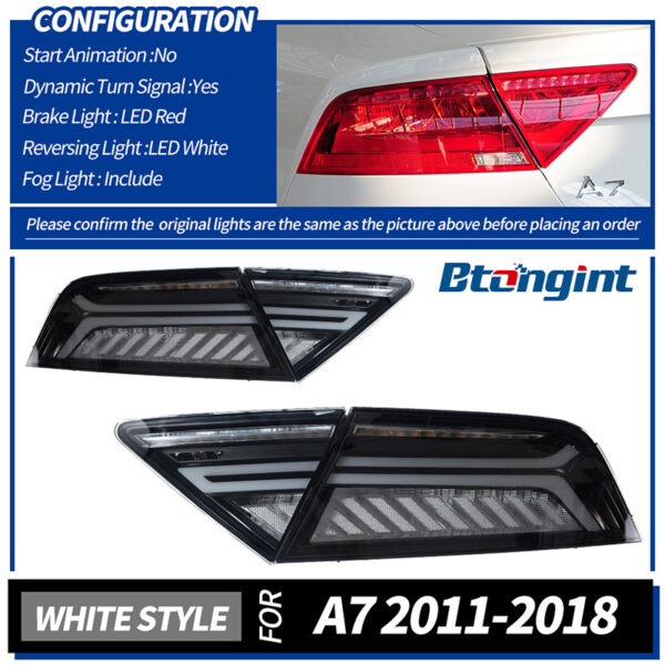 For 2011‑2018 Audi A7 Tail Light Assembly Retrofit Upgrade, LED Sequential Turn Signal Rear Lamp with Reverse Light