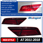 For 2011‑2018 Audi A7 Tail Light Assembly Retrofit Upgrade, LED Sequential Turn Signal Rear Lamp with Reverse Light
