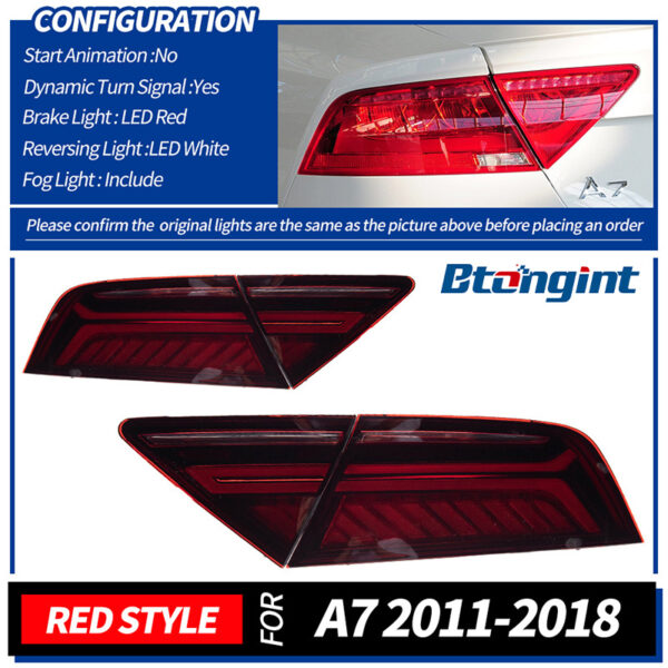 For 2011‑2018 Audi A7 Tail Light Assembly Retrofit Upgrade, LED Sequential Turn Signal Rear Lamp with Reverse Light