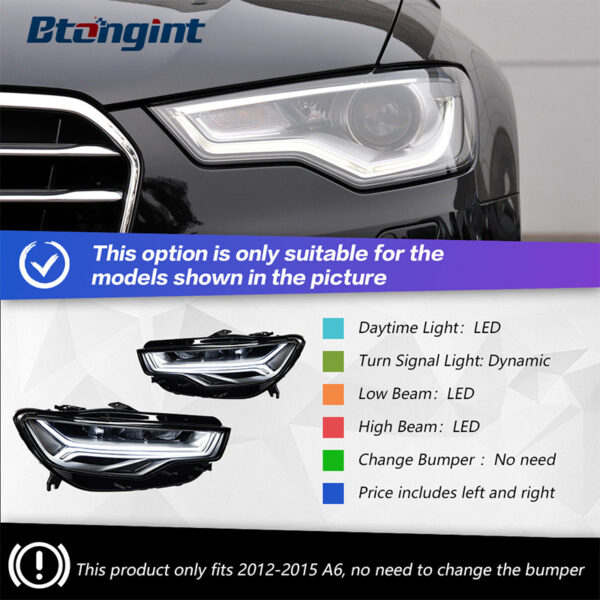For 2012‑2015 Audi A6L C7 Headlight Assembly Retrofit Upgrade, LED Projector Headlamp