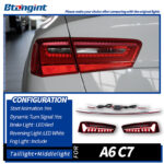 For 2012‑2015 Audi A6 C7 Tail Light Assembly Retrofit, LED Sequential Turn Signal & Brake Light Through‑Type Rear Lamp