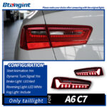 For 2012‑2015 Audi A6 C7 Tail Light Assembly Retrofit, LED Sequential Turn Signal & Brake Light Through‑Type Rear Lamp