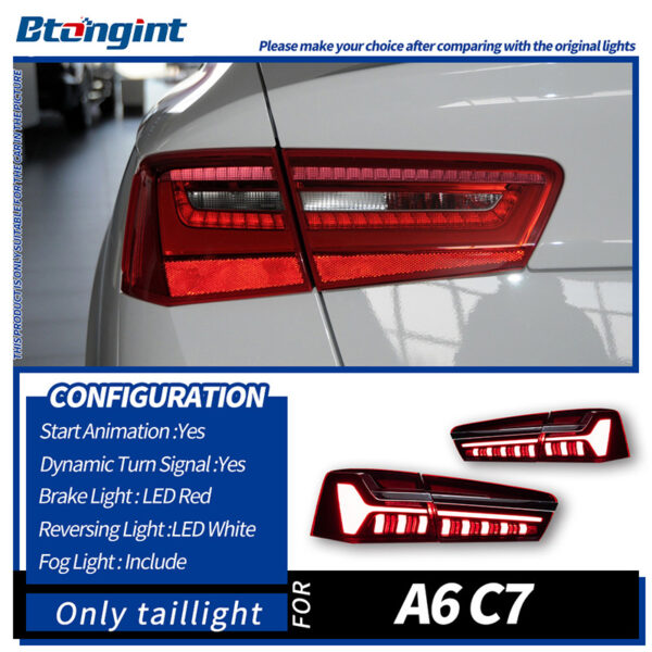For 2012‑2015 Audi A6 C7 Tail Light Assembly Retrofit, LED Sequential Turn Signal & Brake Light Through‑Type Rear Lamp