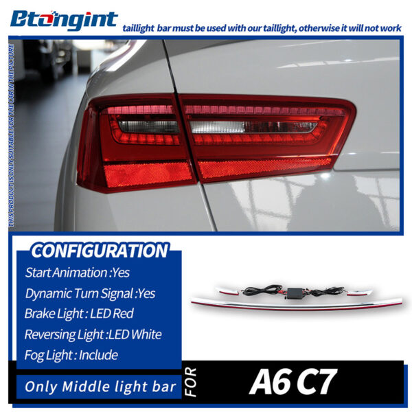 For 2012‑2015 Audi A6 C7 Tail Light Assembly Retrofit, LED Sequential Turn Signal & Brake Light Through‑Type Rear Lamp