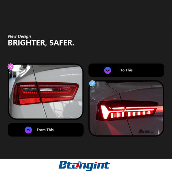 For 2012‑2015 Audi A6 C7 Tail Light Assembly Retrofit, LED Sequential Turn Signal & Brake Light Through‑Type Rear Lamp