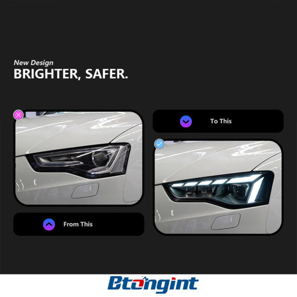 For 2012‑2016 Audi A5 Headlight Assembly Retrofit, RS5‑Style Dynamic DRL, LED Projector Lens & Sequential Turn Signal