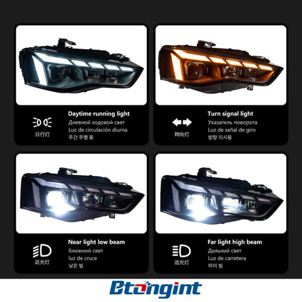 For 2012‑2016 Audi A5 Headlight Assembly Retrofit, RS5‑Style Dynamic DRL, LED Projector Lens & Sequential Turn Signal