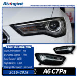 Headlight Assembly For Audi A6L C7 2012‑2018, Five‑Bar Style LED Bi‑Xenon Projector Headlamp With Sequential Flowing Turn Signal