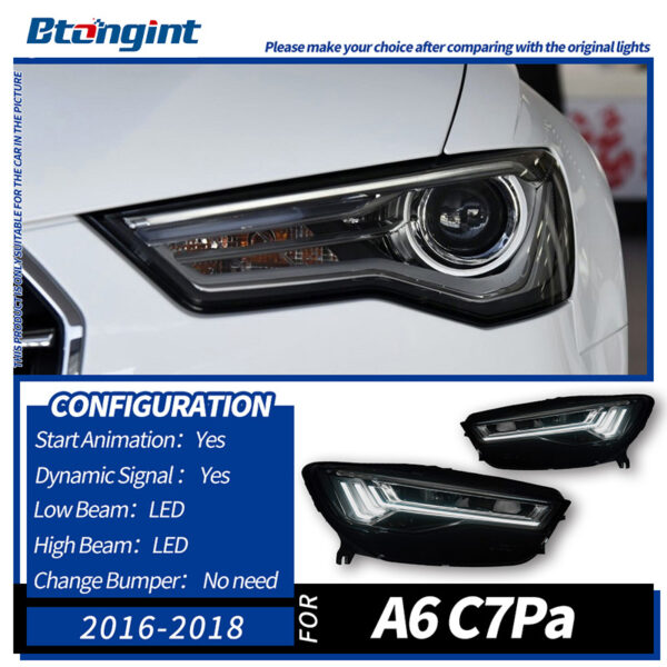 Headlight Assembly For Audi A6L C7 2012‑2018, Five‑Bar Style LED Bi‑Xenon Projector Headlamp With Sequential Flowing Turn Signal