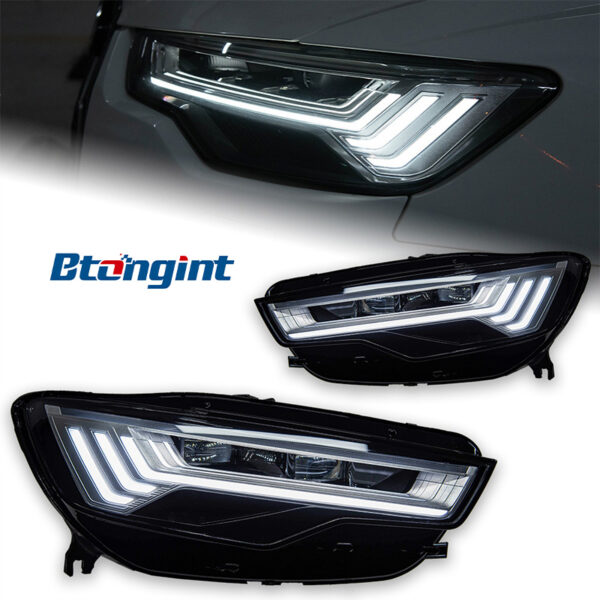 Headlight Assembly For Audi A6L C7 2012‑2018, Five‑Bar Style LED Bi‑Xenon Projector Headlamp With Sequential Flowing Turn Signal