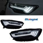 Headlight Assembly For Audi A6L C7 2012‑2018, Five‑Bar Style LED Bi‑Xenon Projector Headlamp With Sequential Flowing Turn Signal