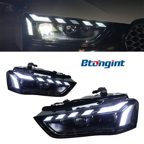 Headlight Assembly For Audi A4L B8 2013‑2016, Retrofit LED Sweeping One‑Blue DRL With Sequential Flowing Turn Signal