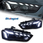 Headlight Assembly For Audi A4L B8 2013‑2016, Retrofit LED Sweeping One‑Blue DRL With Sequential Flowing Turn Signal