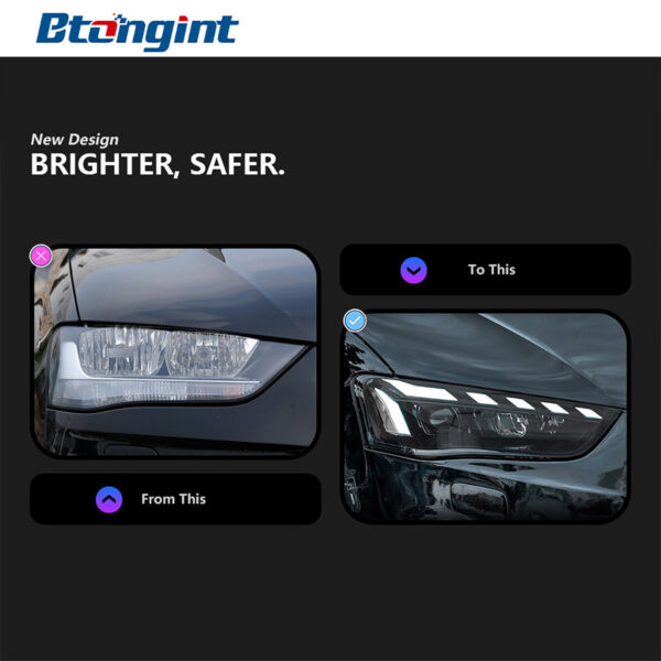 Headlight Assembly For Audi A4L B8 2013‑2016, Retrofit LED Sweeping One‑Blue DRL With Sequential Flowing Turn Signal