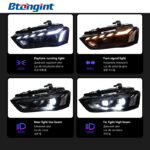 Headlight Assembly For Audi A4L B8 2013‑2016, Retrofit LED Sweeping One‑Blue DRL With Sequential Flowing Turn Signal