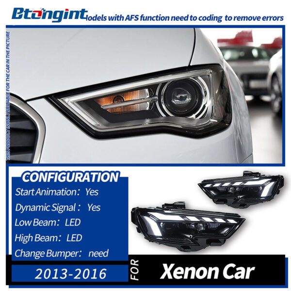 Headlight Assembly For Audi A3 2013‑2020, RS‑Style Retrofit LED Lens Headlamp With Sequential Running Turn Signal