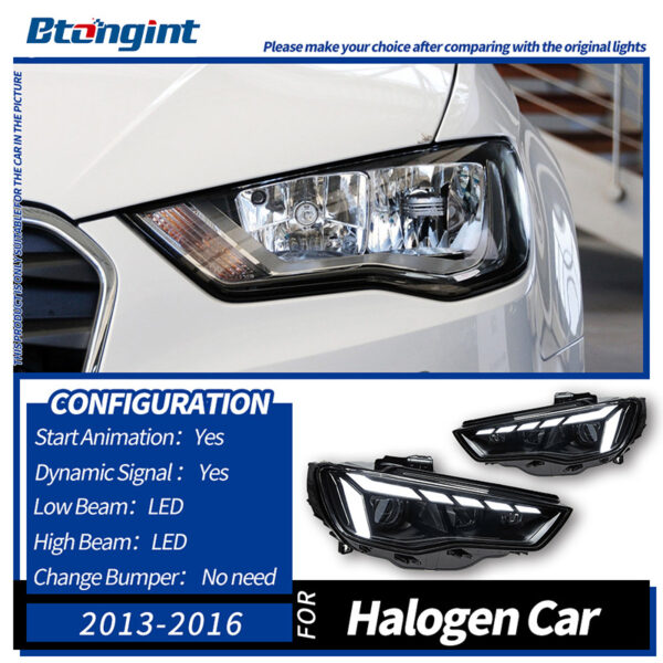 Headlight Assembly For Audi A3 2013‑2020, RS‑Style Retrofit LED Lens Headlamp With Sequential Running Turn Signal