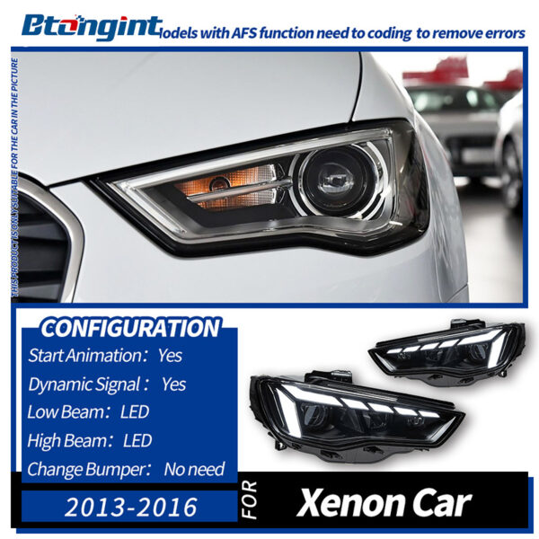 Headlight Assembly For Audi A3 2013‑2020, RS‑Style Retrofit LED Lens Headlamp With Sequential Running Turn Signal