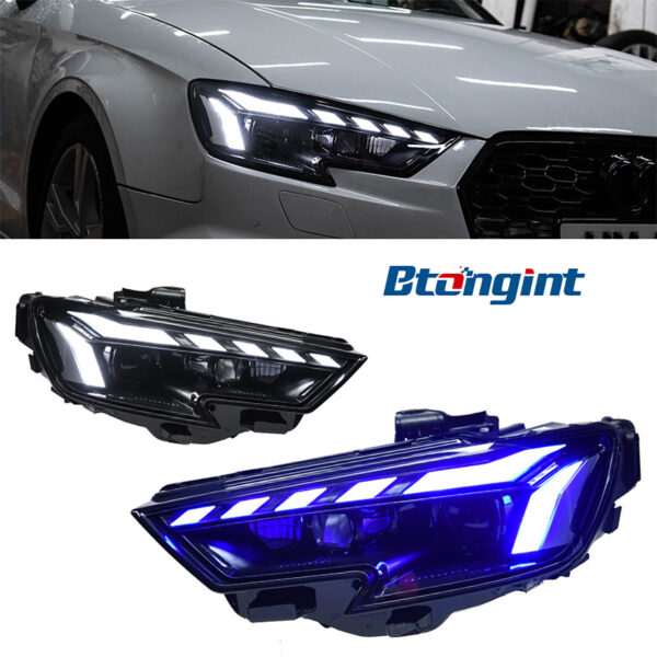 Headlight Assembly For Audi A3 2013‑2020, RS‑Style Retrofit LED Lens Headlamp With Sequential Running Turn Signal