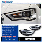 Headlight Assembly For Audi A3 2013‑2020, Base‑to‑High‑Spec Upgrade LED Daytime Running Light, Turn Signal, Bi‑Xenon Projector Lens Headlamp