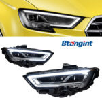 Headlight Assembly For Audi A3 2013‑2020, Base‑to‑High‑Spec Upgrade LED Daytime Running Light, Turn Signal, Bi‑Xenon Projector Lens Headlamp