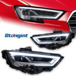 Headlight Assembly For Audi A3 2013‑2020, Base‑to‑High‑Spec Upgrade LED Daytime Running Light, Turn Signal, Bi‑Xenon Projector Lens Headlamp