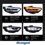Headlight Assembly For Audi A3 2013‑2020, Base‑to‑High‑Spec Upgrade LED Daytime Running Light, Turn Signal, Bi‑Xenon Projector Lens Headlamp