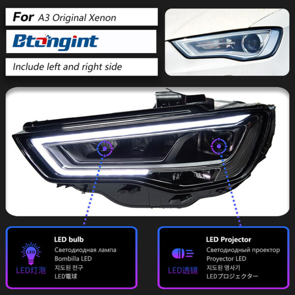 Headlight Assembly For Audi A3 2013‑2020 Retrofit LED Daytime Running Light, Old To New S3 / RS3‑Style DRL
