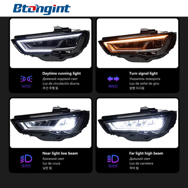 Headlight Assembly For Audi A3 2013‑2020 Retrofit LED Daytime Running Light, Old To New S3 / RS3‑Style DRL