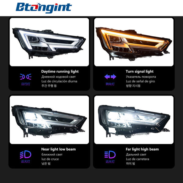 Headlight Assembly For Audi A4 B9 / A4L 2017‑2019 Retrofit LED Headlamp, Sequential Turn Signal