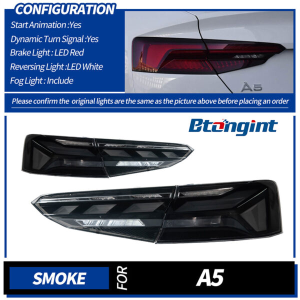 Taillight Assembly For Audi A5 2017‑2020 Retrofit New‑Scan LED Running & Sequential Turn Rear Taillight