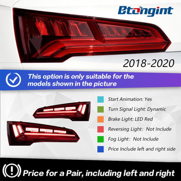 Taillight Assembly For Audi Q5L 2018‑2024, Retrofit New‑Style LED Brake Light & Sequential Flowing Turn‑Signal Rear Taillight
