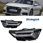 Headlight Assembly For Audi A6 C8 2019‑2024 Retrofit Low‑To‑High‑Spec 5‑Strip LED Matrix Sequential Headlamp