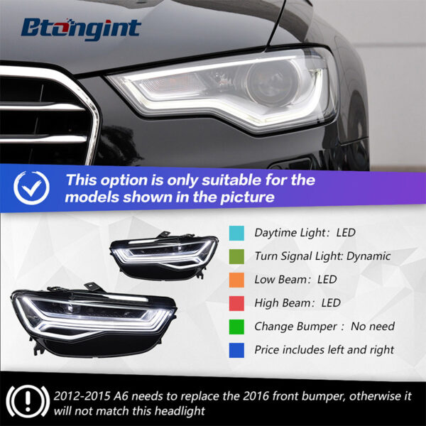Headlight Assembly For Audi A6 C7 2016‑2018 Upgrade, Flowing LED Daytime Running Light & Turn‑Signal Headlamp