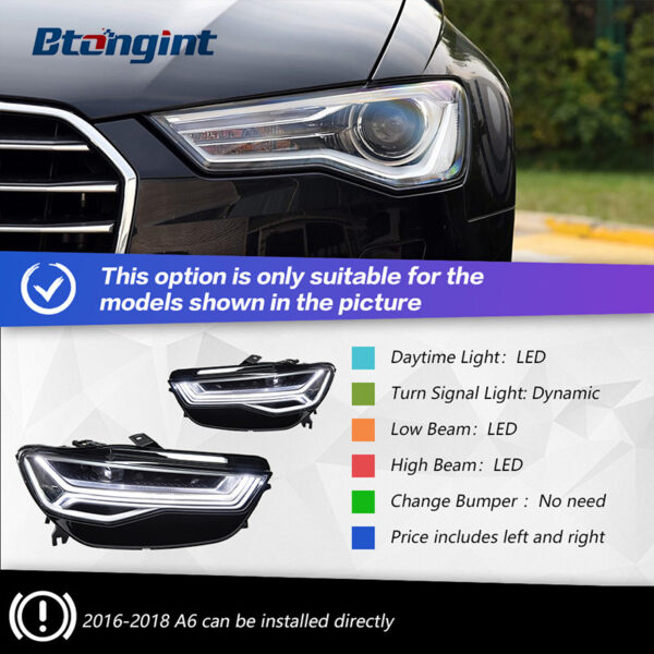 Headlight Assembly For Audi A6 C7 2016‑2018 Upgrade, Flowing LED Daytime Running Light & Turn‑Signal Headlamp