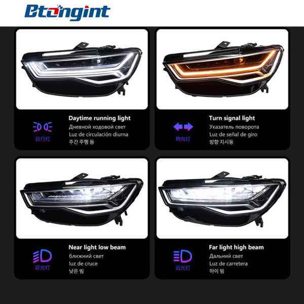 Headlight Assembly For Audi A6 C7 2016‑2018 Upgrade, Flowing LED Daytime Running Light & Turn‑Signal Headlamp