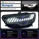 Headlight Assembly For Audi A6 2012‑2015 Retrofit A7‑Style LED Bi‑Xenon Projector Headlamp, Sequential Turn‑Signal