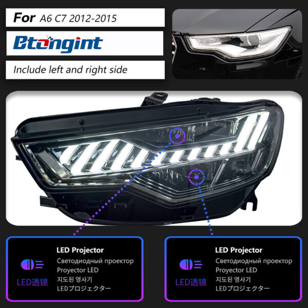 Headlight Assembly For Audi A6 2012‑2015 Retrofit A7‑Style LED Bi‑Xenon Projector Headlamp, Sequential Turn‑Signal