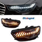 Headlight Assembly For Audi A6 2012‑2015 Retrofit A7‑Style LED Bi‑Xenon Projector Headlamp, Sequential Turn‑Signal