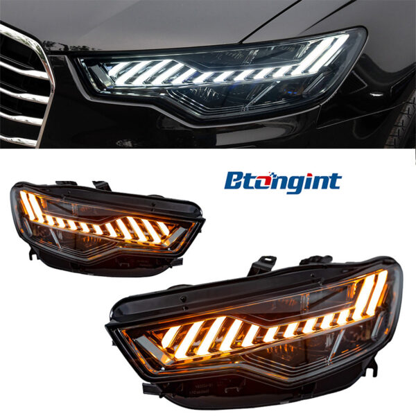 Headlight Assembly For Audi A6 2012‑2015 Retrofit A7‑Style LED Bi‑Xenon Projector Headlamp, Sequential Turn‑Signal