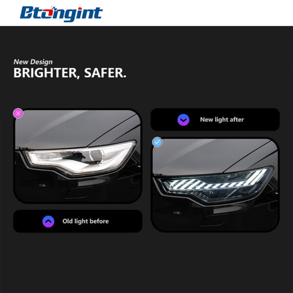 Headlight Assembly For Audi A6 2012‑2015 Retrofit A7‑Style LED Bi‑Xenon Projector Headlamp, Sequential Turn‑Signal
