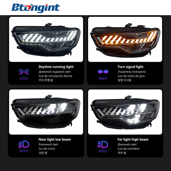 Headlight Assembly For Audi A6 2012‑2015 Retrofit A7‑Style LED Bi‑Xenon Projector Headlamp, Sequential Turn‑Signal