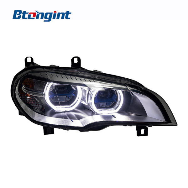 Fits 07‑13 BMW X5 E70 Headlight Assembly, Modified Bi‑LED Projector Headlamp with Angel Eyes DRL