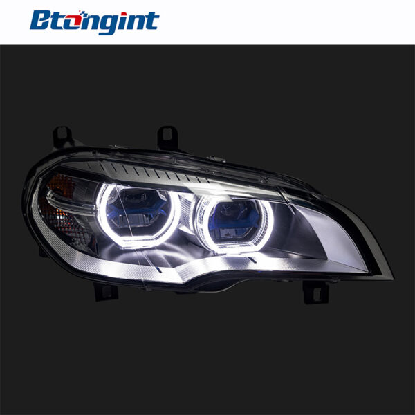 Fits 07‑13 BMW X5 E70 Headlight Assembly, Modified Bi‑LED Projector Headlamp with Angel Eyes DRL