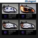 Fits 07‑13 BMW X5 E70 Headlight Assembly, Modified Bi‑LED Projector Headlamp with Angel Eyes DRL