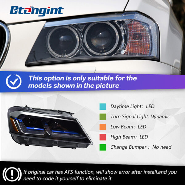 Fits 10‑13 BMW X3 F25 Headlight Assembly, Modified LED Bi‑Xenon Projector Headlamp with DRL & Turn Signal