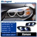Fits 11‑17 BMW 5 Series F10 Headlight Assembly, Modified Arrow‑Style LED Projector Headlamp with Sequential Turn Signal