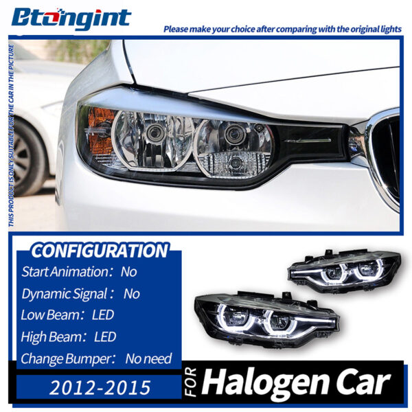 Spoon Style LED Headlight Assembly for 2012-2015 BMW 3 Series F30, Projector Lens, Sequential Turn Signal.