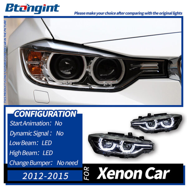 Spoon Style LED Headlight Assembly for 2012-2015 BMW 3 Series F30, Projector Lens, Sequential Turn Signal.